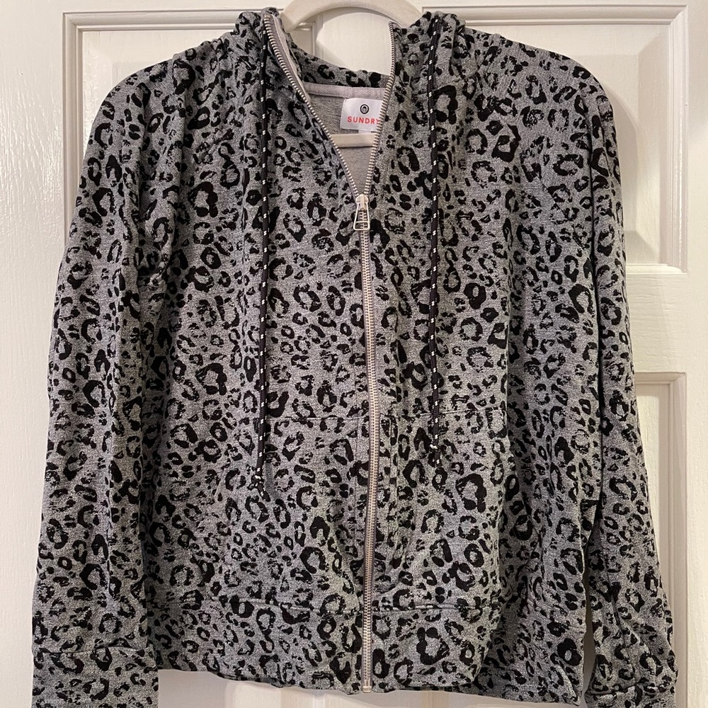 Sundry Leopard Zip Hoodie Size 2